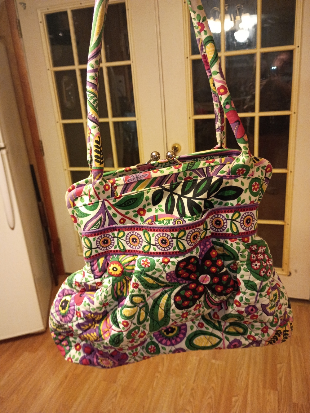 Vera Bradley Floral Quilted Satchel - Green, Purple & Pink